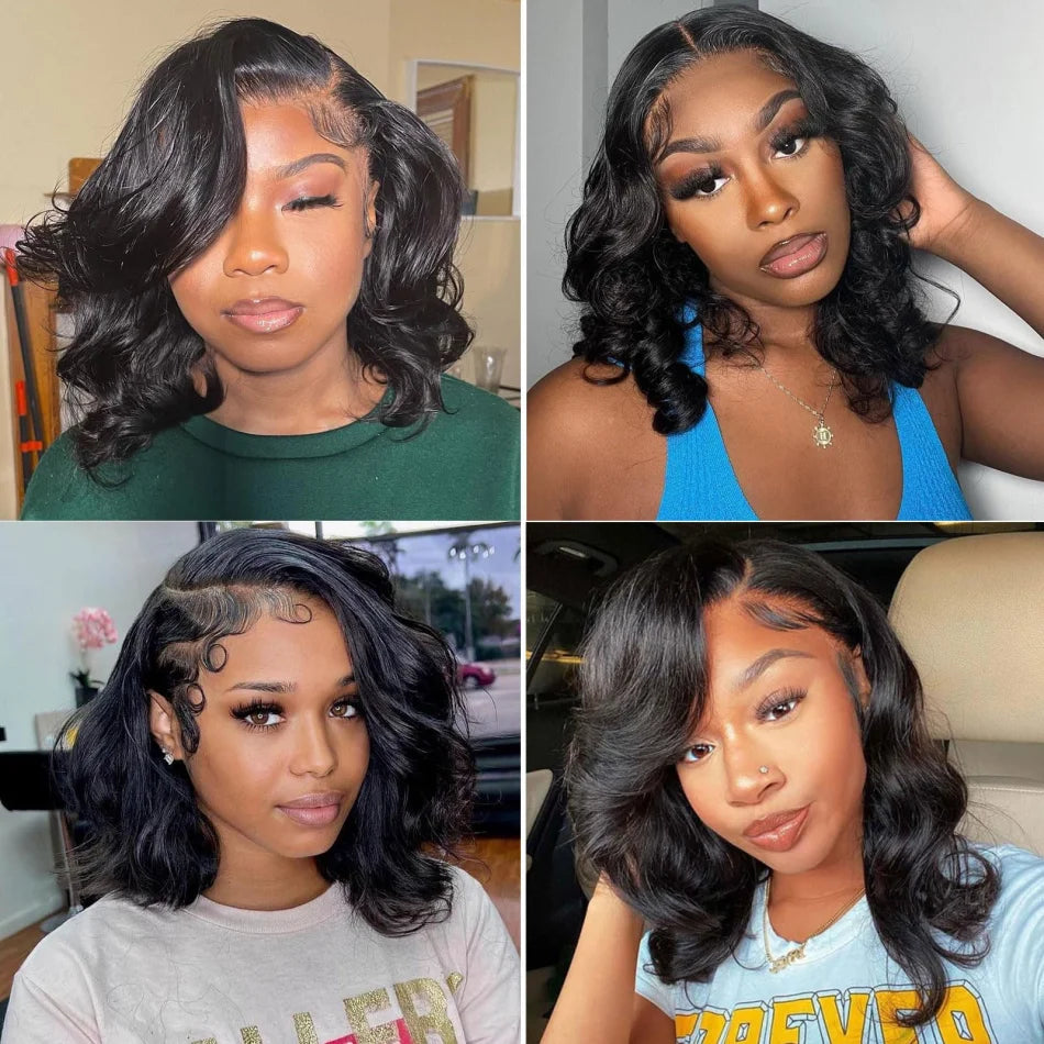 Wear And Go Glueless Bob Wig Human Hair Short Body Wave Lace Front Wigs Pre Cut Brazilian Hair 4X4 Hd Lace Closure Wig For Women