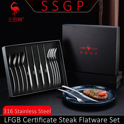 LFGB Certificate 316 Stainless Steel Steak Cutlery 4 Pcs Knives and Spoon and Fork Set Family Gift Classical Flatware Tableware
