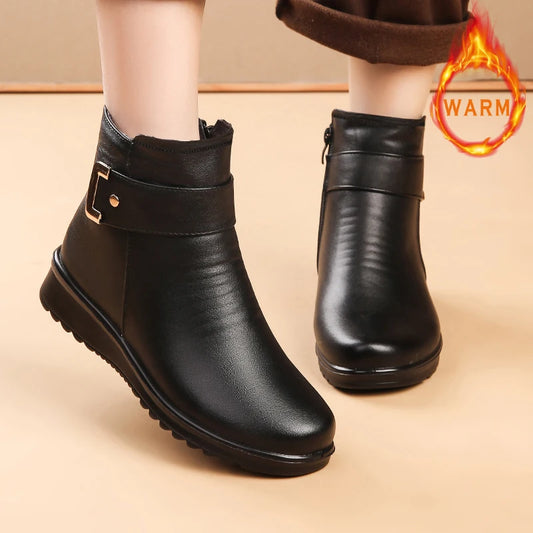 Women's Winter Snow Boots Round Toe Zip-Up Casual Boots with Faux Fur Lining & Non-Slip PU Sole Warm Black Shoes Footwear Girl W