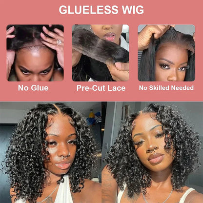 13x6 Short Curly Bob Deep Water Wave Lace Frontal Wigs 7x5 Glueless Wig 100% Human Hair Wig 250% Density 12 14 Inch For Women