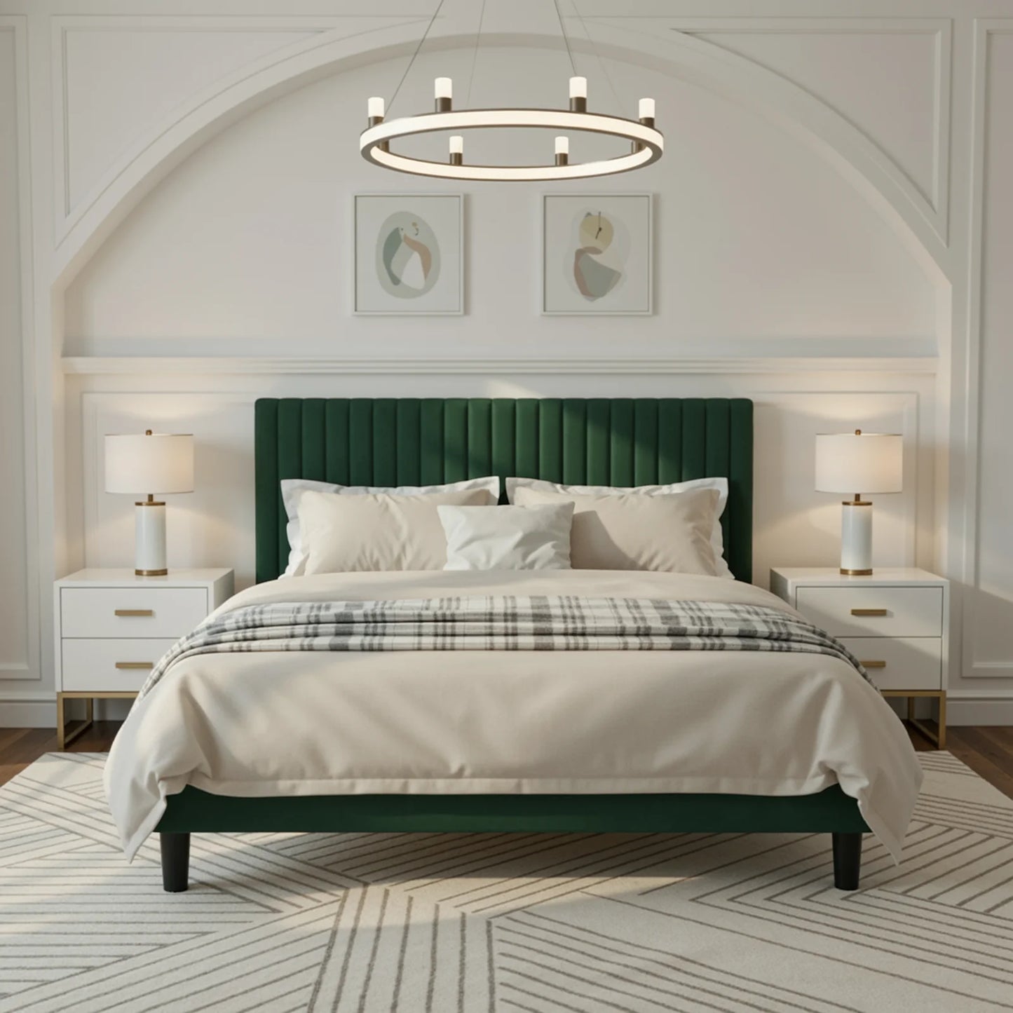 HOOMIC Twin/Full/Queen/King Size Velvet Upholstered Bed Frame with Elegant Vertical Channel Tufted Headboard