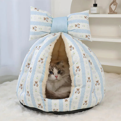 2026 New Cute Cat Bed Enclosed All-Season Pet Bed for Cats Small Dogs Nest Soft Skin-Friendly Fabric Comfortable Puppy House