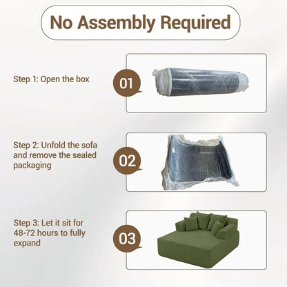 58" Chaise Lounge Chair Indoor, Green - Oversized Corduroy Boneless Sleeper Sofa Bed with Armrests and 4 Pillows, No Assembly