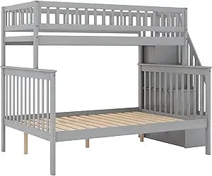 SOFTSEA Twin Over Twin Low Bunk Beds with Slide and Stairs, No Box Spring Needed