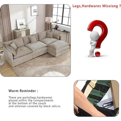 112.2" L-Shaped Cloud Couches | Deep 3 Seater Couch with Ottoman | Soft Chenille Cloud Sofa for Cozy Living Room,Customized