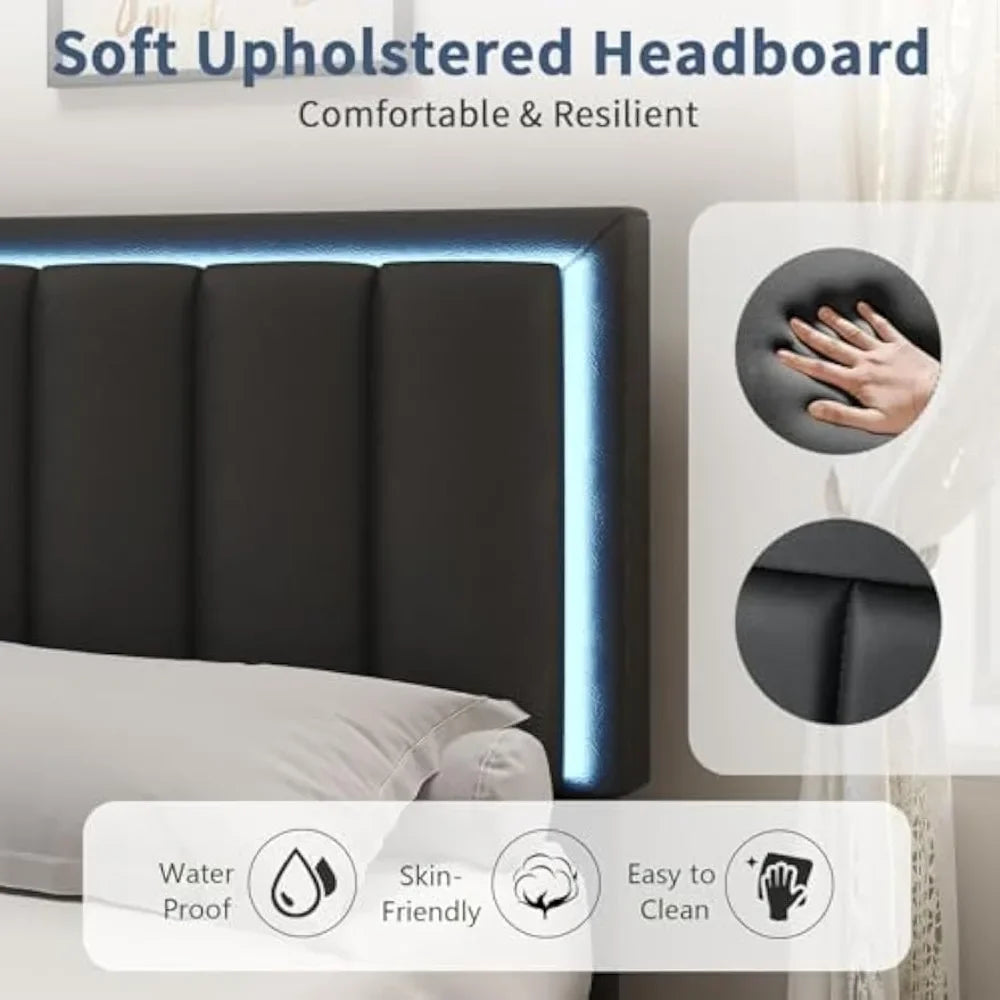 King Bed Frame with 4 Drawers Storage Bed Frame King Size with LED Lights Upholstered Bed Frame with Headboard,Customized