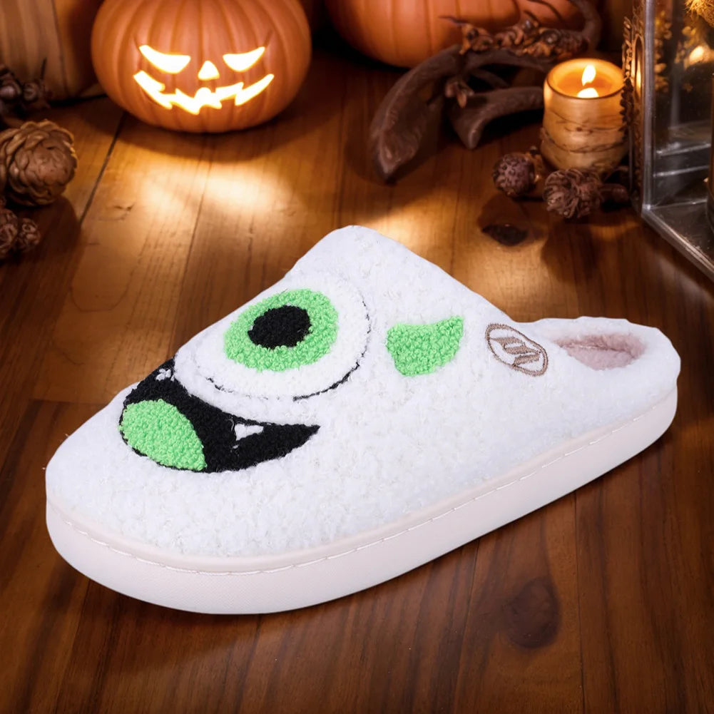 Big Eye Plush Slippers Warm Slip-on House Shoes Comfortable Fuzzy Closed Toe Slippers Soft Furry Slippers for Indoor Bedroom