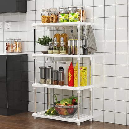 Four-Layer Multifunctional Storage Rack for Bathroom, Living Room, Kitchen, and Bedroom; Plastic Floor-Standing Storage Rack for Bathroom Organization