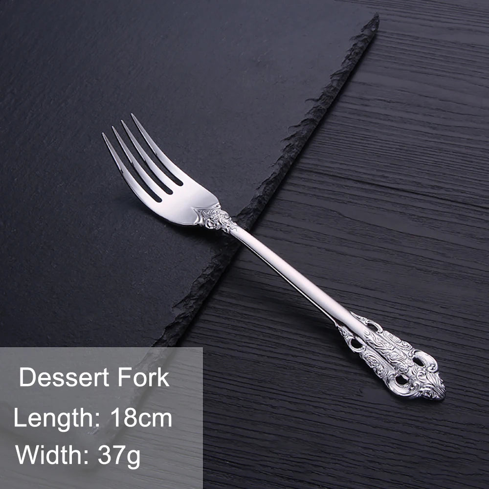 Vintage Western Stainless Steel Cutlery Set Luxury Tableware Wedding Engraving Dinnerware Knife Fork Spoon Sliverware 1 Pcs