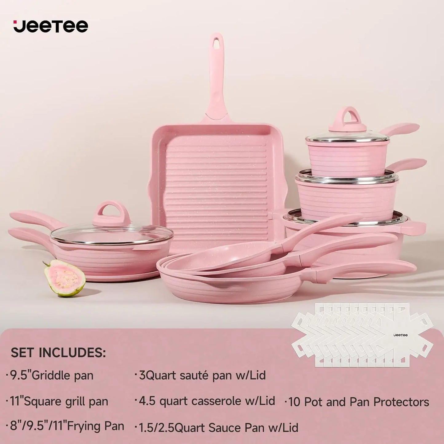 Pink Pots and Pans Set Nonstick 23pcs, Healthy Kitchen Cookware Sets, Induction Cooking Set Pink Frying Pans, Saucepans, Sauté &