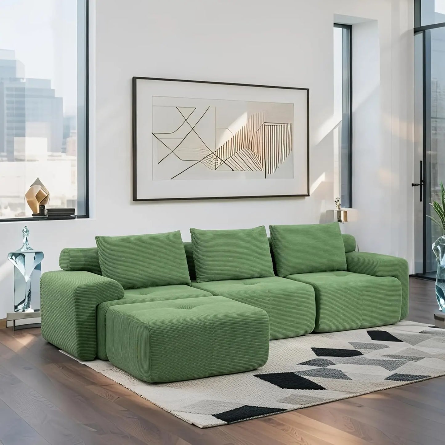 Fefances L-Shaped Sectional Couches for Living Room with Memory Foam & Steel Frame - No Assembly Convertible Sofa Bed, Modular