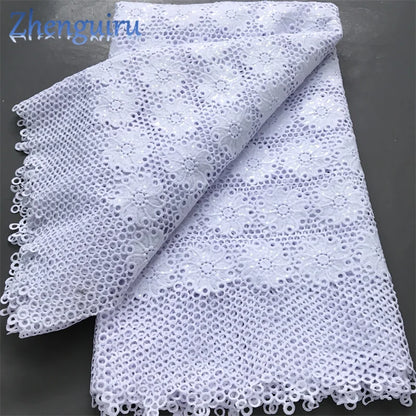 Pure White Nigerian Guipure Lace Fabric 2025 High Quality Water Soluble African Sequin Cord Lace Fabric for Party Dress Sew 4025