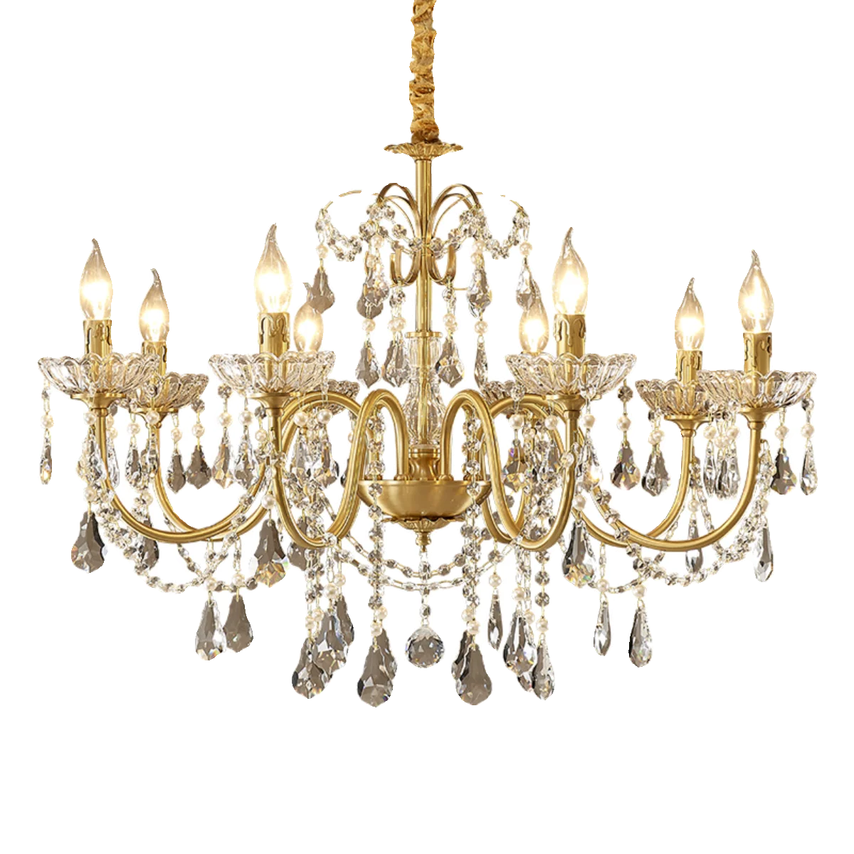 Vintage French Living Room Dining Room Full Copper Crystal Chandelier Light Luxury Romantic Bedroom Children'S Princess Room