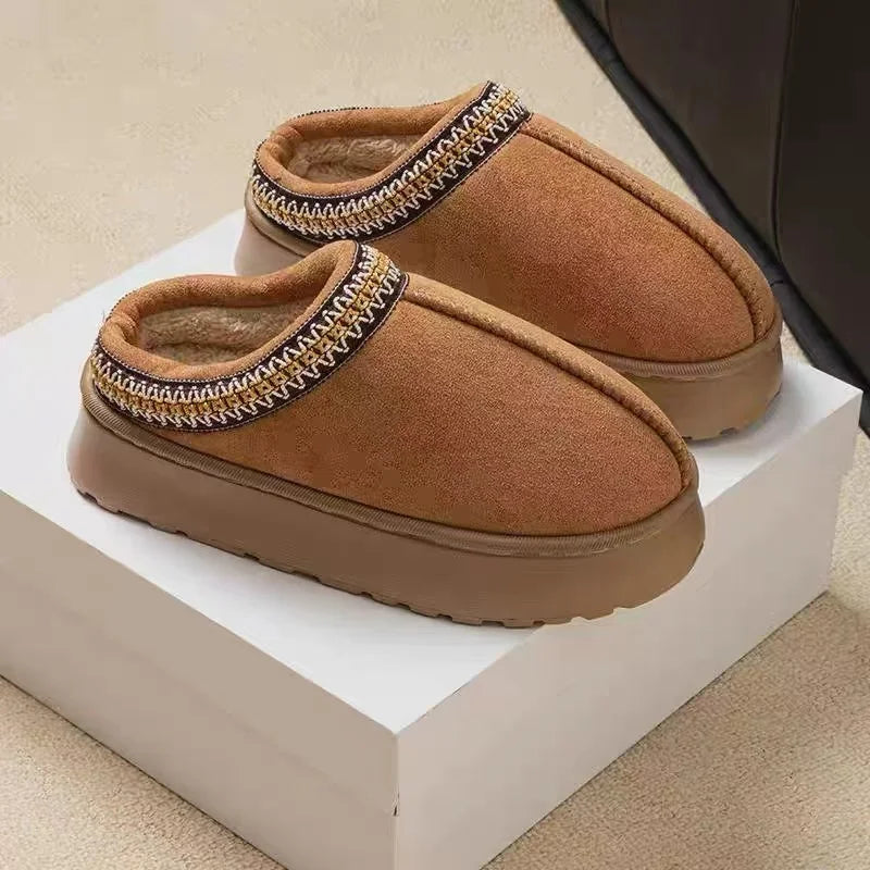 2025 Platform Fluffy Slippers Women/men House Flats Fashion Plush Winter Shoes Ladies Home Elegant Casual Footwear Large Size