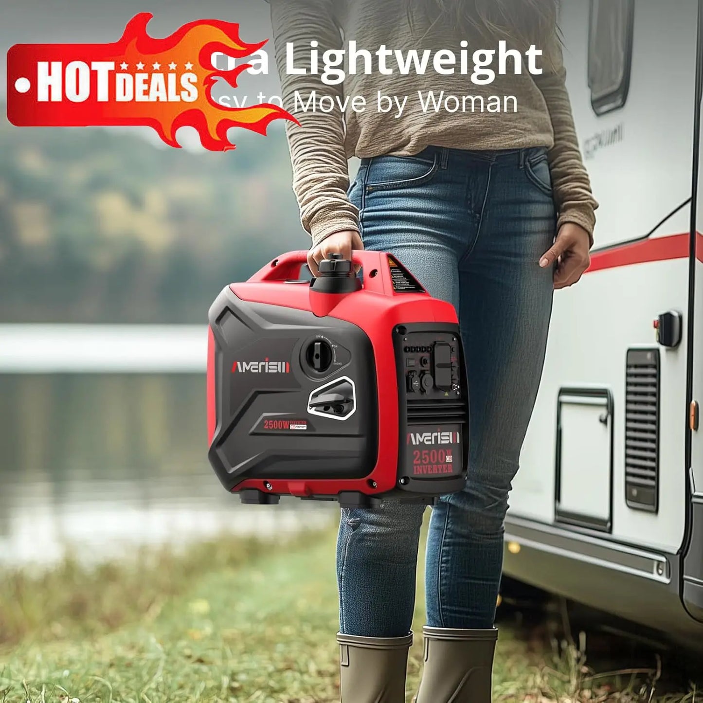 EPA Compliant 2025 Version，2500-Watt Gas Powered Portable Inverter Generator, CO Sensor, Super Quiet for Home Backup