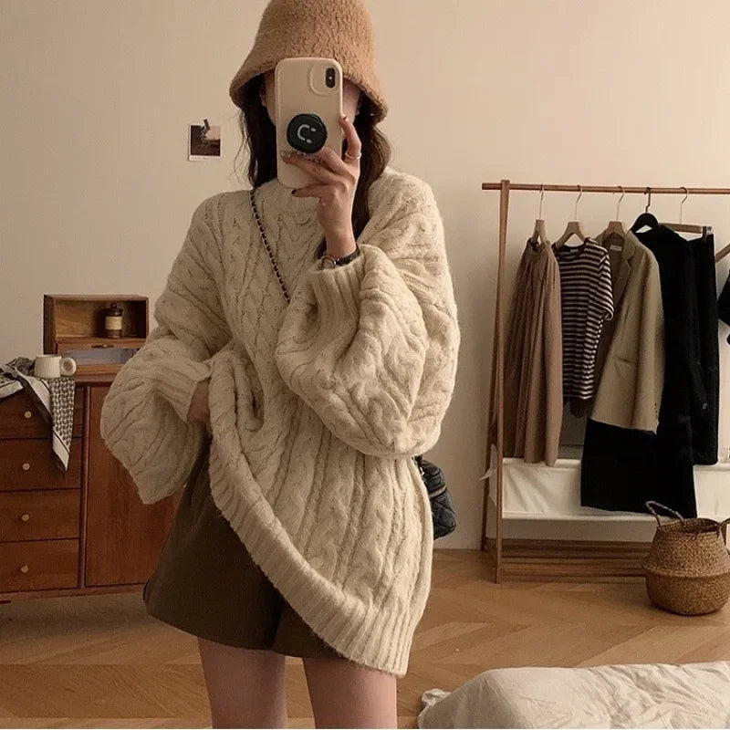 Loose Knitted round Neck Sweater Coat Women's plus Size Autumn Winter Comfortable Soft New 2025 Style Korean Version Top