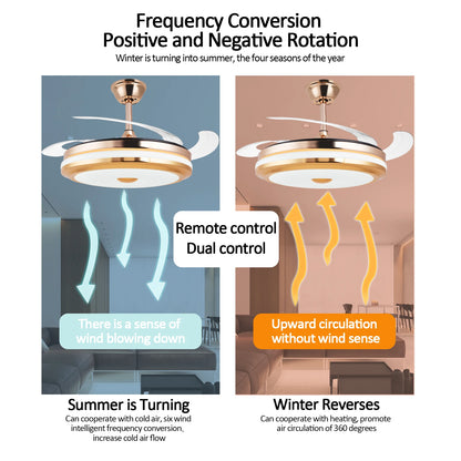 42 Inches Bladeless Ceiling Fans with LED Light, Modern Ceiling Fan, Stepless Color Changing, Dimmable, Timer Setting