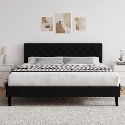 Bed Frame with Headboard, Linen Fabric Upholstered Platform Bed Frame, Button Tufted Bed Frame , Customized