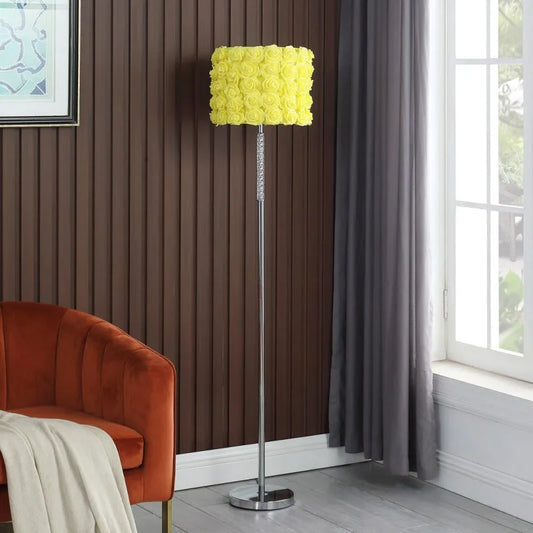 Yellow Roses In Bloom Acrylic Metal Floor Lamp Romantic Atmosphere Living Room Bedroom Lighting