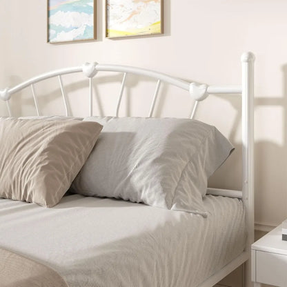 Metal Bed Frame, Bed Frame with Headboard, Heart-Shaped Decorative Headboard and Footboard, Heavy Duty Metal Slat Support