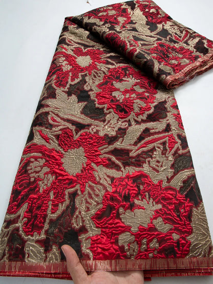 Latest Nigerian Laces Fabric 2025 Luxury 5 Yards African Jacquard Brocade Lace Fabric for Sewing Family Prom Dresses F4012