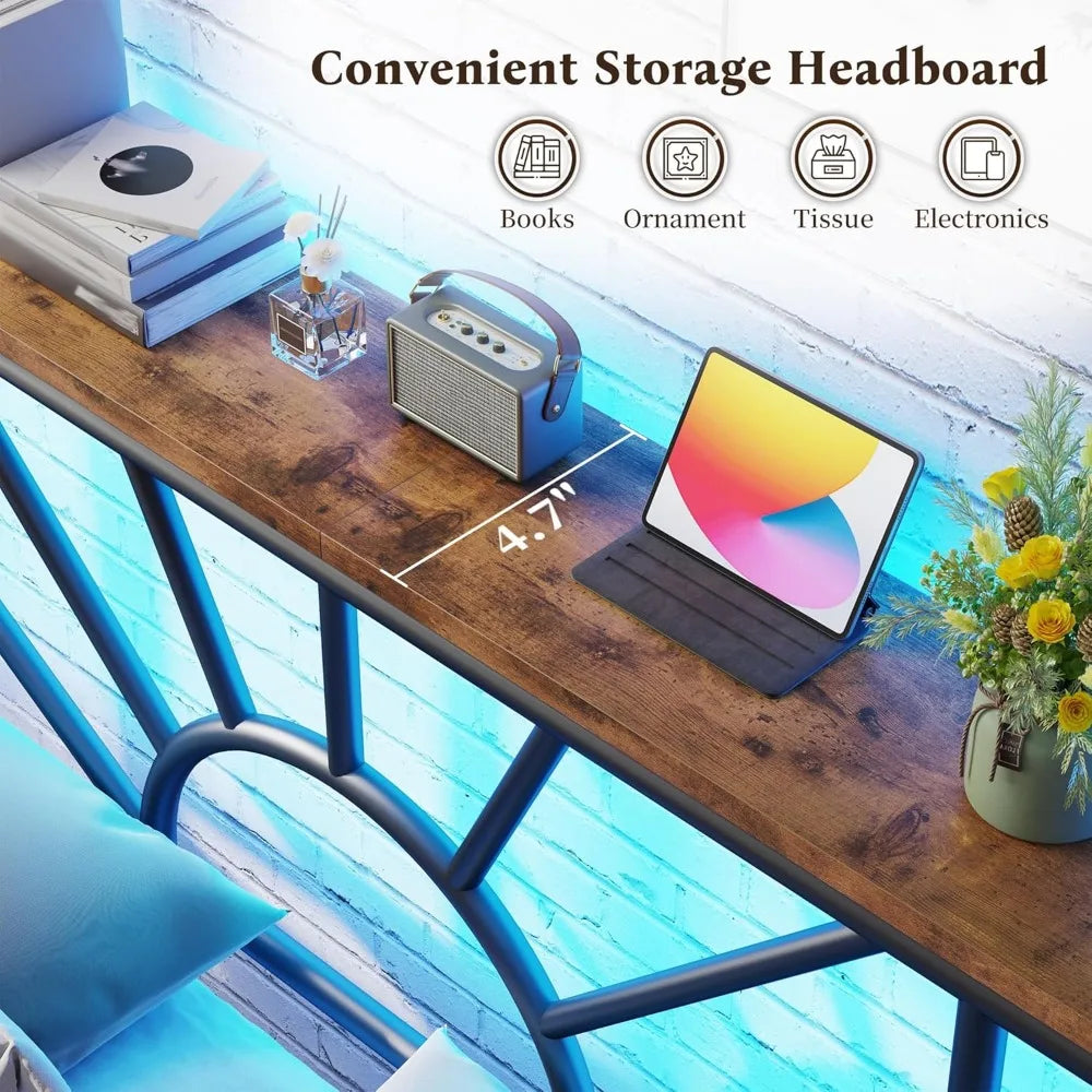 Complete Metal Bed Set with Headboard & Footboard, Built-in LED Lights, Under-Bed Storage & Noise-Free Design,Customized