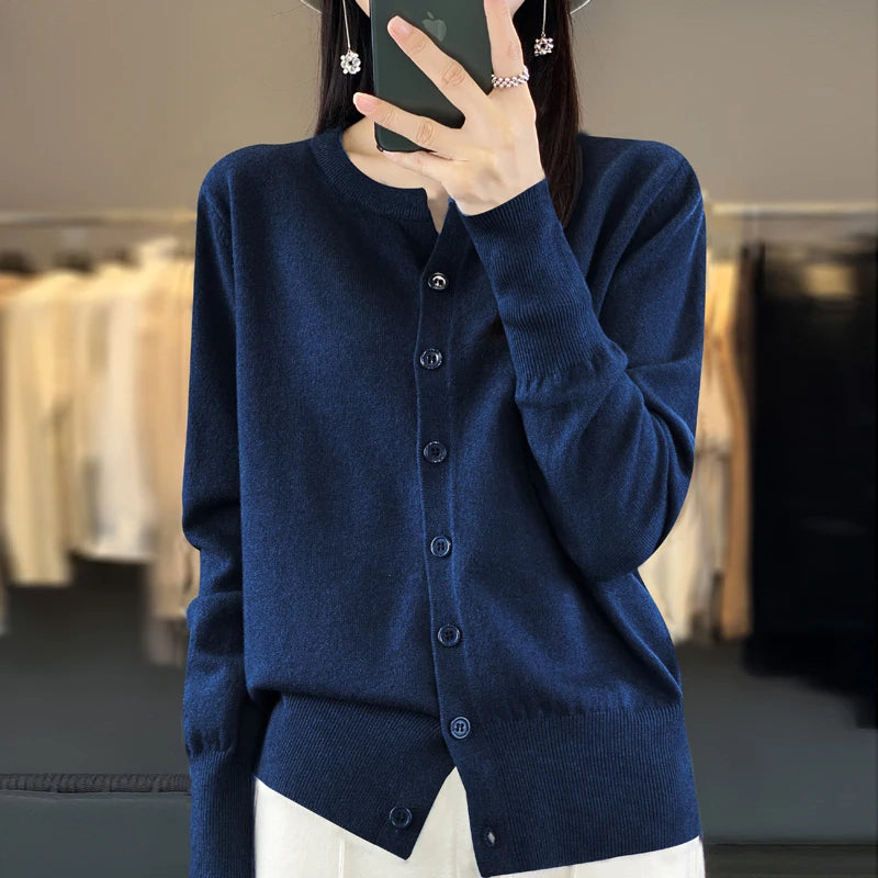 AOSSVIAO 2025 Autumn Winter New Cashmere Cardigan Women Solid Color Sweater Women Loose O-Neck Knitted Sweaters Simple Versatile
