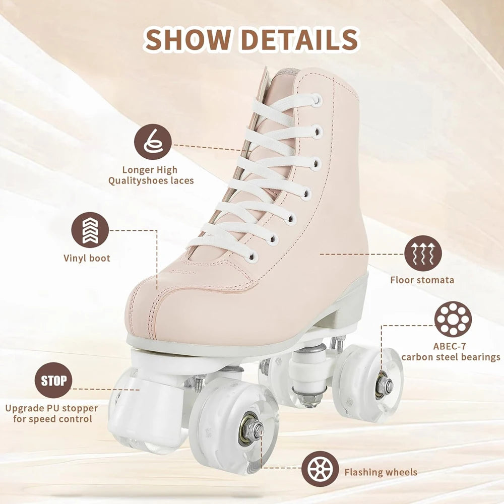 2025 Flashing Roller Skates PU Leather Roller Skates Double Row Quad Skate Shoes Adult Outdoor Indoor Skating Training Sneakers