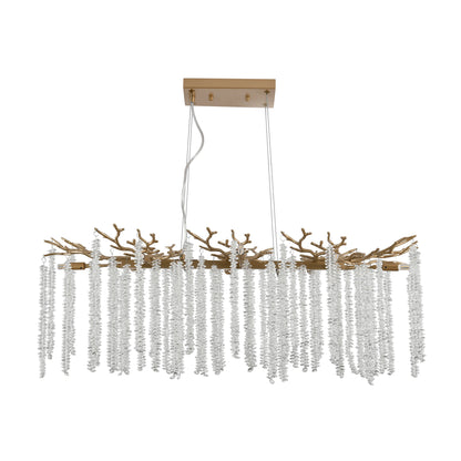 39.4inch Modern Golden Chandelier with Cascading Crystal String, Perfect for Living Room, Dining Room and Foyer, High-End Decorative Lamps (Bulb Not Included)