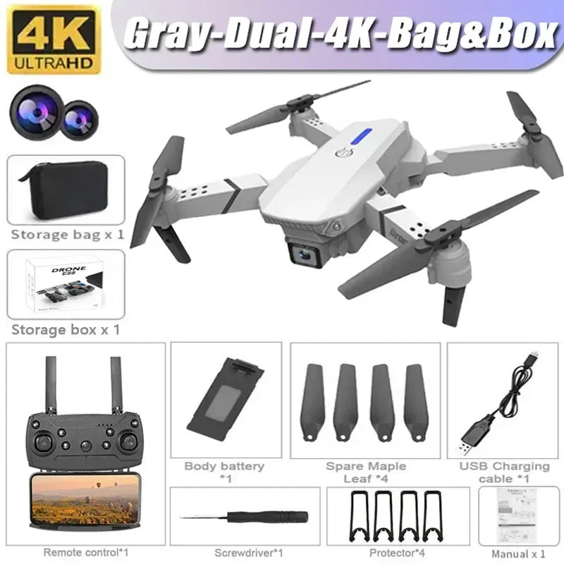 New E88 RC Drone 4K Professinal With 1080P Wide Angle Dual HD Camera,Foldable RC Helicopter WIFI FPV Height Hold Gifts Toys ﻿