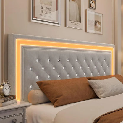 LED Bed Frame, Upholstered Bed with 4 Drawers, Adjustable Upholstered Headboard Diamond Bed Frame, No Box Spring Needed