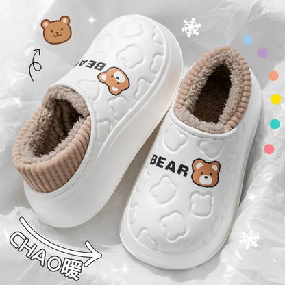 Comwarm Winter Furry Slippers For Women Waterproof Cotton Slides Platform Indoor Slides Fuzzy Warm Cozy Outdoor Women's Slippers