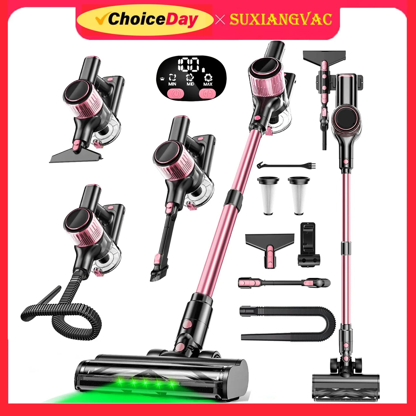 Cordless Vacuum Cleaner, 10 in 1 Stick Vacuum with Powerful Suction, Hose, Lightweight Rechargeable Vacuum Cleaner for Home