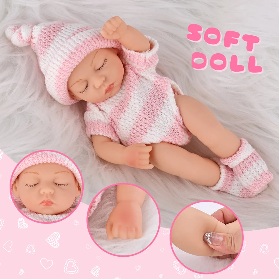 Mini 7Inch Reborn Doll 2Pieces Clothes Sleeping Baby Doll 19cm Born Dolls Baby Toys Sweater Jumpsuite The Best Gift for Girls