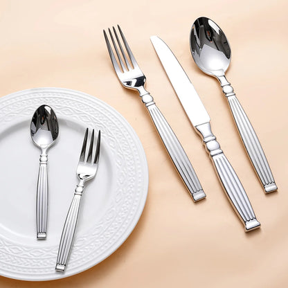 roman column Western Silver Cutlery Set Elegant Striped Handle Tableware Stainless Steel 304 Knife Fork Spoon spoon and fork set