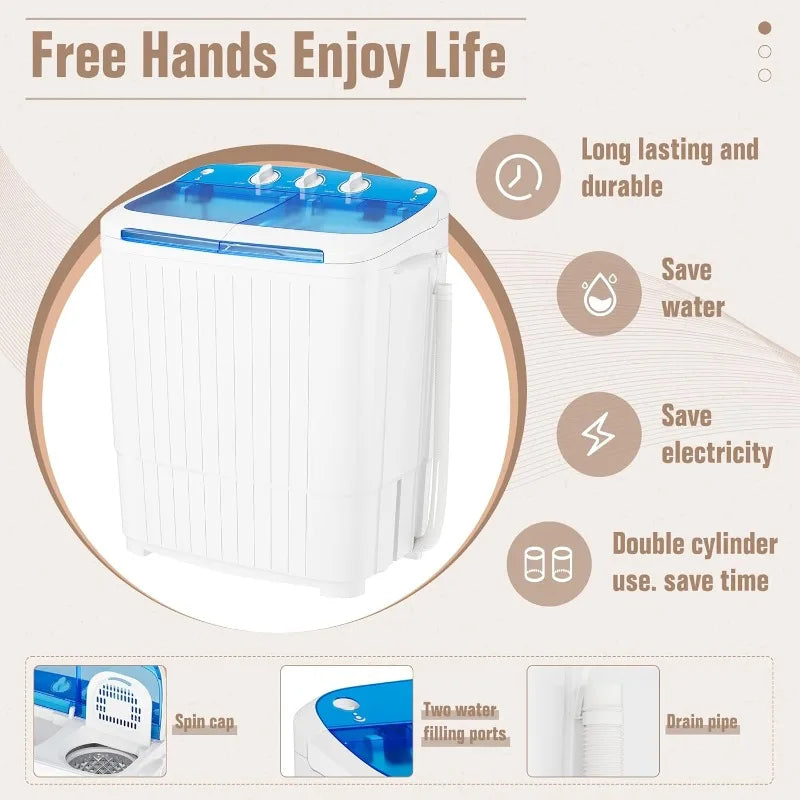 INTERGREAT Portable Waher and Dryer, 12.1lbs Mini Small Washing Machine Combo with Spin Dryer, Compact Twin Tub Laundry Washer