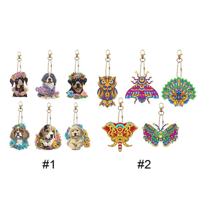 5/6PCS Diamond Painting Art Keychains Full Drill Keyring Butterfly Owl Double Sided Pendant Rhinestone Painting Pendant Ornament