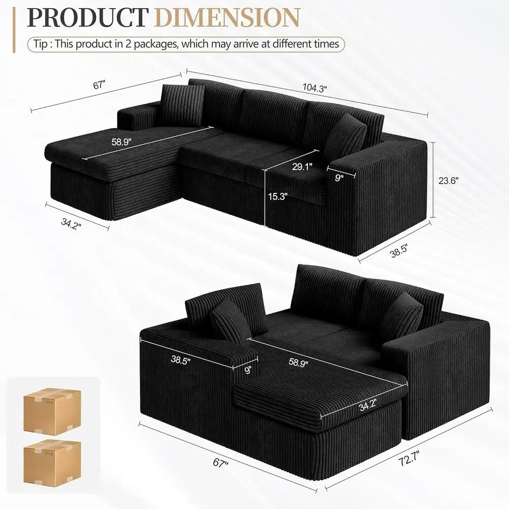 105" Boneless Couches for Living Room, Sectional Couches Modular Sofa with L-Shaped Chaise, Memory Foam Comfy Cloud，Customized
