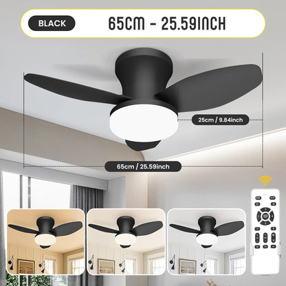 Mexllex Three Leaf Ceiling Fan with Light & Remote Control, 6 Speed, Reversible Noiseless, Dimmable LED Chandelier for Bedroom