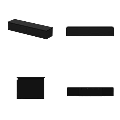 FUFU&GAGA Expandable 94 Inch TV Stand with Storage Credenza, Media Console Cabinet with Wide Desktop for Living Room, Black ﻿