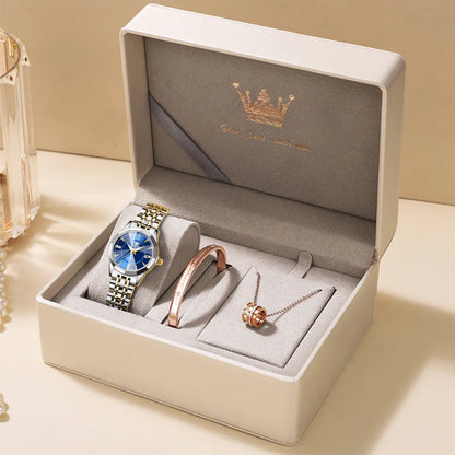 OLEVS Original Brand Elegant Women's Watches Waterproof Luminous Quartz Watch for Lady Necklace Bracelet Gift Box Set Calendar