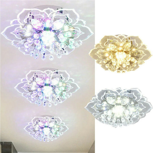 Modern 9W LED Crystal Chandelier Pendant Flower Shape Lamp Interior Hallway Bedroom Decoration Lighting Lights