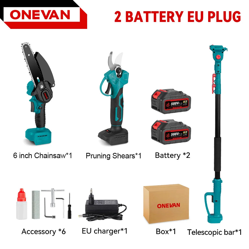 ONEVAN 3500W Brushless Telescoping Pole Electric Chainsaw 3-IN-1 High Branch Scissors Garden Pruning Tool For ONEVAN 18V Battery
