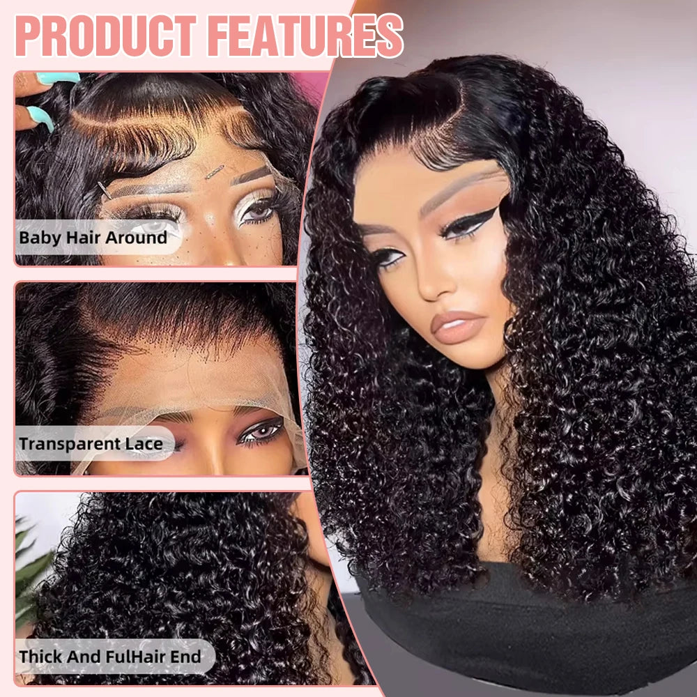 13x6 Short Curly Bob Deep Water Wave Lace Frontal Wigs 7x5 Glueless Wig 100% Human Hair Wig 250% Density 12 14 Inch For Women