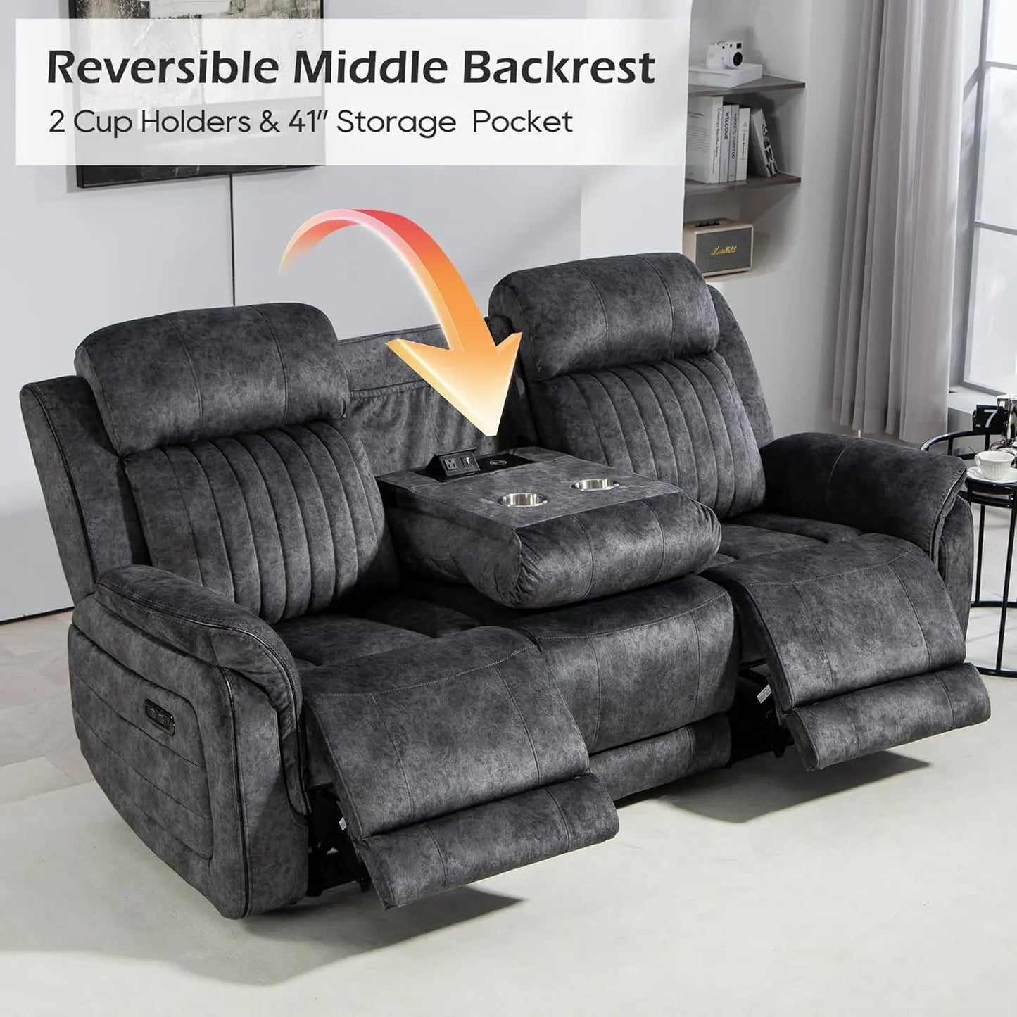 Zero Gravity Power Reclining Sofa with Adjustable Headrest, Electric Reclining Couch with Wireless Charge, USB, Customized
