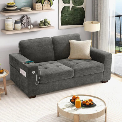 89" Sofa for Living Room, Modern Comfy Sofa with Medium Firm Seat Cushion, Removable Cover,Wide Armrest,USB/Type-C Port