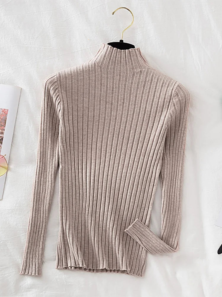 Croysier Pullover Ribbed Knitted Sweater Autumn Winter Clothes Women 2025 High Neck Long Sleeve Slim Basic Woman Sweaters Tops