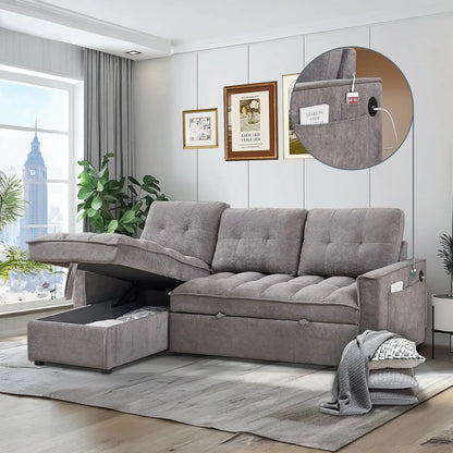 78.75" Sleeper Sofa Couch,Pull-Out Sofa Bed with USB and Tape-c Charging Ports, L-Shaped SectionalSofa , Customized