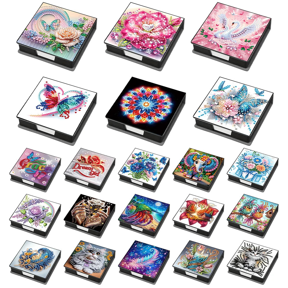 Flowers Leather Diamond Painting Notecard Box Gem Art Sticky Note Holder Gem Painting Memo Pad Holder Mosaic Kit for Home Office
