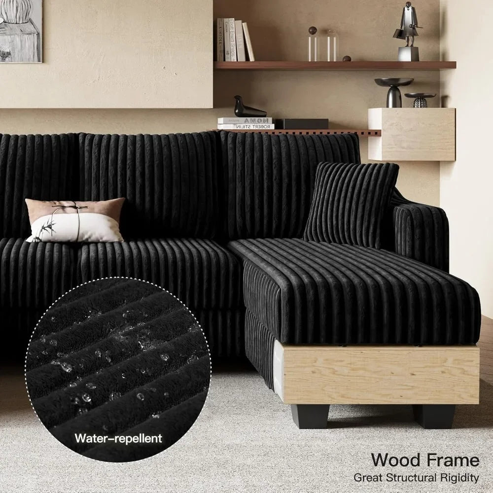 Corduroy U Shaped Couch with Reversible Chaises Sectional Couches for Living Room with Ottomans Customized Comfortable Sofa Set